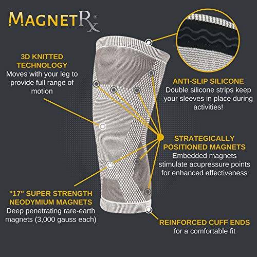 MagnetRX® Rodillera Compresión Magnética - Pack de 2 Rodilleras Ortopédicas con 17 Imanes de Neodimio para el Dolor de Rodilla Tendinitis y Artritis - Sujeción Rodilla con Magnetoterapia - Talla M