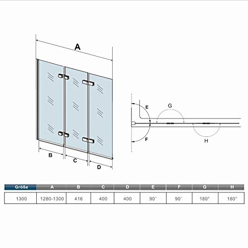 Mampara de ducha con 3 paneles plegables 130x140cm