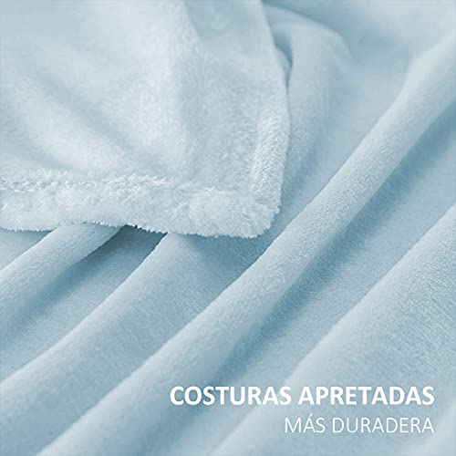 Manta para Sofá de Franela, Mantas para Cama Suave, Manta Suave con Tacto de Terciopelo, Manta para Cama 90 Reversible (220 x 240 cm, Azul Cielo)