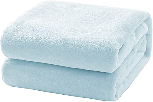 Manta para Sofá de Franela, Mantas para Cama Suave, Manta Suave con Tacto de Terciopelo, Manta para Cama 90 Reversible (220 x 240 cm, Azul Cielo)