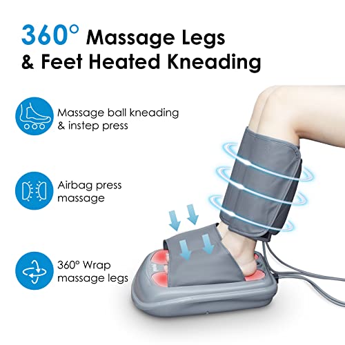 Masajeador de Pies, 2 en 1 Masajeador de Piernas, Masaje Shiatsu de Pies con Calor, Presoterapia Profesional, con 3 Modos de Masaje y 3 Intensidades, Masajear Brazos/Muslos/Pantorrillas/Pies