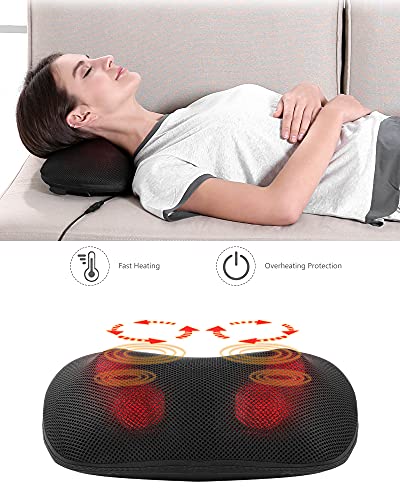 Masajeador Espalda Shiatsu para Cervical, Piernas, Hombro, Brazo Cojín Masajeador Eléctrico con Función de Calor y Masajeador Amasador Giratorio 3D , Relajación en el Hogar y la Oficina