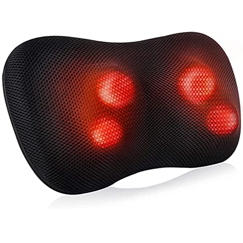 Masajeador Espalda Shiatsu para Cervical, Piernas, Hombro, Brazo Cojín Masajeador Eléctrico con Función de Calor y Masajeador Amasador Giratorio 3D , Relajación en el Hogar y la Oficina