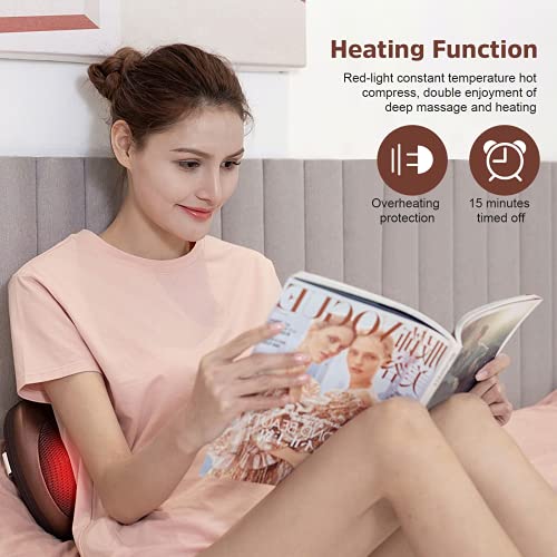 Masajeador Shiatsu con 8 Nodos, Cojín de Masaje Eléctrico con Calefacción, 3 Velocidades, Temporizador, Almohada de Masaje para Cuello Espalda Hombro Pie Pantorrilla Pierna, para Casa Oficina Coche