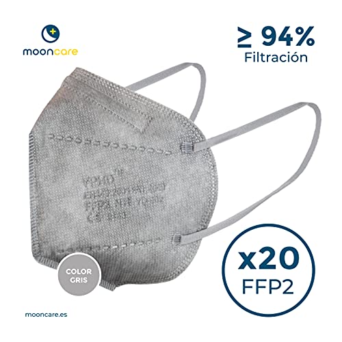 Mascarilla FFP2 De Protección Respiratoria Autofiltrante, [Oreja], Mascarilla Certificada/Homologada [No Reutilizable], Eficacia Filtración > 94%, EN149:2001+A1:2009, No Grafeno (20 Unidades Grises)