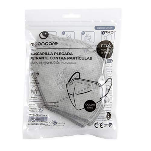 Mascarilla FFP2 De Protección Respiratoria Autofiltrante, [Oreja], Mascarilla Certificada/Homologada [No Reutilizable], Eficacia Filtración > 94%, EN149:2001+A1:2009, No Grafeno (20 Unidades Grises)