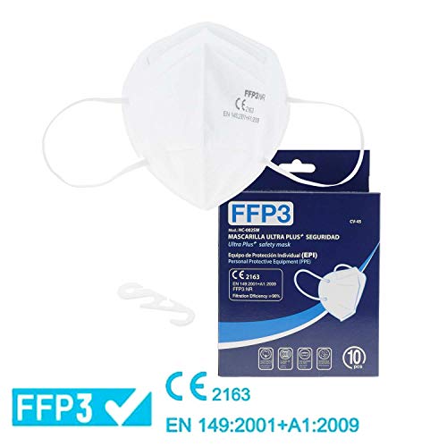 Mascarilla Respiratoria FFP3 HOMOLOGADA CE 2163 - EN 149: 2001 + A1: 2009 Mascarilla con Sistema de 5 capas, Alta Capacidad de Filtración +99% Comodidad y Seguridad Adicionales (50 BLANCAS)