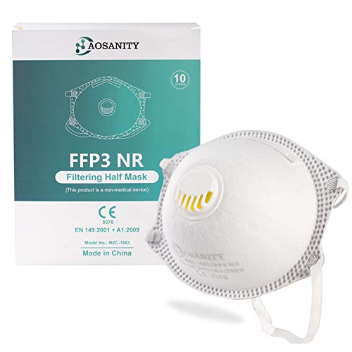 Mascarillas de respiración FFP3 con Válvula de Aire, Mascarilla Desechable 149: 2001 + A1: 2009, Mascarilla Protectora Respiratoria Multicapa con Alta Capacidad de Filtración(10pcs)