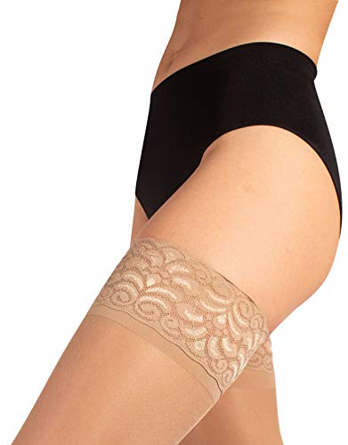 MEDIAS A COMPRESIÓN FUERTE | MEDIAS AUTOADHESIVAS | 140 DEN 15-21 mm/Hg | S, M, L, XL NEGRO, NATURAL | CALCETERÍA ITALIANA | (S, NATURAL)