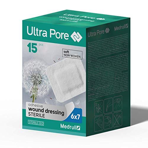 Medrull 75 Parches Autoadhesivos de Primeros Auxilios 7x6 cm Apositos Impermeables Para Heridas Tiritas con Almohadillas de Gasa Esterilizada, Tiritas Piel Sensible 7x6 cm
