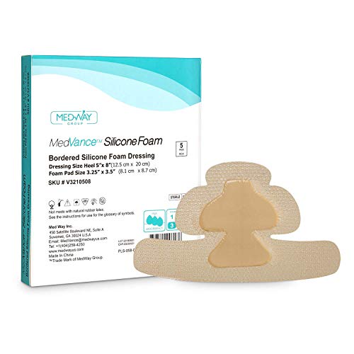 MedVanceTM Silicona - Apósito de espuma adhesiva de silicona con borde, talón/codo/muñeca, 12.5 cm x 20 cm, caja de 5 dressings