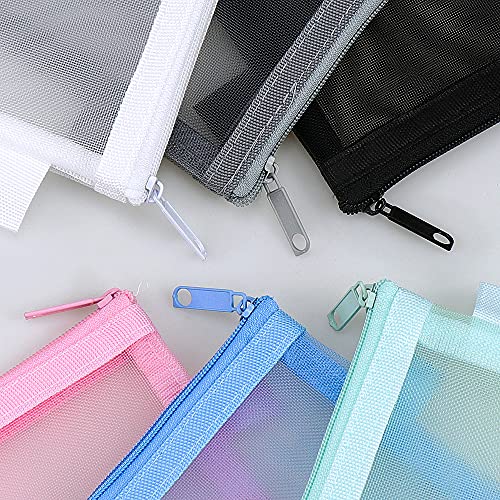 Meetory 6 Piezas Zip Mesh Zipper Pouches Caja de Lápiz Organizador Multiusos Bolsas de Almacenamiento para Viajes Suministros de Oficina de Cosméticos (6 colores)