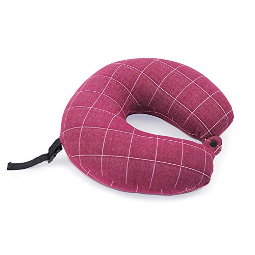 Memoria espuma cuello almohada suave lento espacio de rebote espacio de viaje almohada sólido cuello cervical columna vertebral avión cojín (Color : Wine Red)