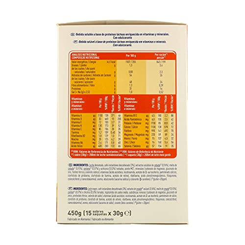 MERITENE Fuerza y Vitalidad, Batido, Complemento Alimenticio, Vitaminas y Minerales, Sobres, Café Descafeinado, 15 Unidades