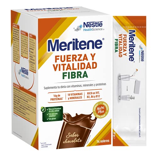 Meritene® Fuerza y Vitalidad Fibra - Formato Polvo - Chocolate - 14 sobres de 35 g - Suplementa tu nutrición y refuerza tu sistema inmune con vitaminas, minerales y proteínas