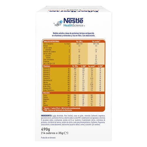 Meritene® Fuerza y Vitalidad Fibra - Formato Polvo - Chocolate - 14 sobres de 35 g - Suplementa tu nutrición y refuerza tu sistema inmune con vitaminas, minerales y proteínas