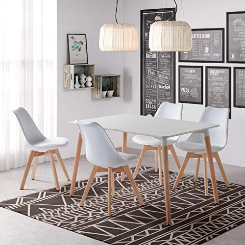 Mesa de Comedor, Mesa Rectangular Fija, Mesa de Salon, Cocina o Comedor, Estructura en madera, Acabado Blanco, Modelo Suecia, Medidas: 120 cm (Largo) x 80 cm (Ancho) x 74,5 cm (Alto)