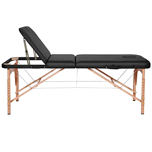 Mesa de Masaje Camillas de Masaje Plegable de 3 Secciones Camilla Portátil y Profesional con Patas de Madera Respaldo Regulable Bolsa de Transporte Reposacabezas y Apoyabrazos Desmontables
