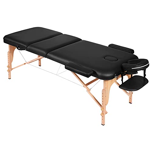 Mesa de Masaje Camillas de Masaje Plegable de 3 Secciones Camilla Portátil y Profesional con Patas de Madera Respaldo Regulable Bolsa de Transporte Reposacabezas y Apoyabrazos Desmontables