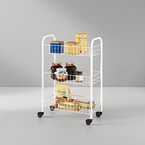 Metaltex SIENA - Carro Multiuso 3 Cestas. Incluye Ruedas. Color Blanco. 63x41x23 cm
