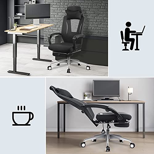 mfavour, Silla Oficina,Silla Ergonómicas de Escritorio con Ruedas,Reposacabeza,Brazos y Reposapiés retráctil.Sillón Oficina,Carga máxima de 130kg/285lbs