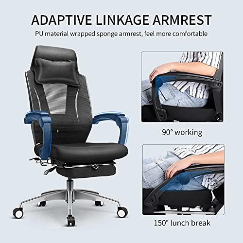 mfavour, Silla Oficina,Silla Ergonómicas de Escritorio con Ruedas,Reposacabeza,Brazos y Reposapiés retráctil.Sillón Oficina,Carga máxima de 130kg/285lbs