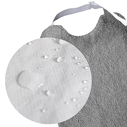 MIMUSELINA 3 Baberos rizo para adulto gran tamaño 29x39 con parte trasera impermeable. Rizo calidad gramaje 450gr gran absorción con elástico goma pasador regulable. Babero adulto