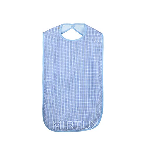 MIRTUX Conjunto pack de 2 baberos de adulto. Impermeables, lavables y reutilizables. Calidad top, muy resistente y con diseño cierre clip con 3 posiciones. Tamaño: 45 x 90 cm.