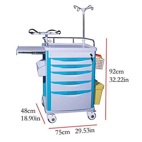 ML Coche de Rescate móvil de Emergencia con Carro de Emergencia móvil ABS con Soporte de infusión retráctil, Placa de reanimación y Soporte de Botella de oxígeno