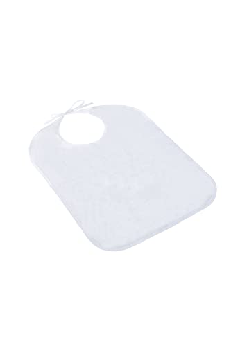 Mobiclinic, Babero para adultos, para ancianos, Marca Española, Protector de ropa, Delantal, Impermeable, Reutilizable, Lavable, con Bolsillo, Talla Única, color Blanco, 65 x 45 cm