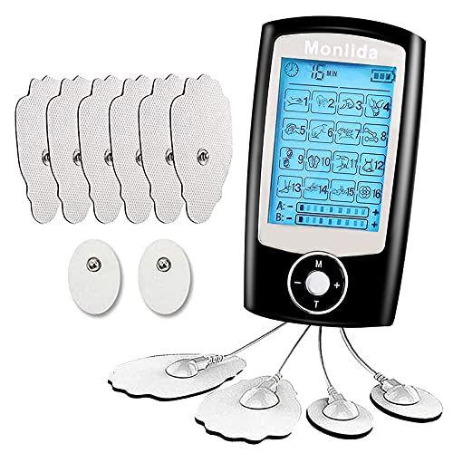 Monlida Electroestimulador Masaje EMS y TENS, 16 Modos 2 Canales, Tens Electroestimulador Fisioterapia
