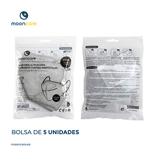 Mooncare Dispensador Mascarillas FFP2 [Pack 50 Uds] Oreja, Mascarilla Certificada/Homologada [NR], Eficacia Filtración > 94%, Norma EN149:2001+A1:2009, No Grafeno, Aprobadas Por INGESA (Gris)