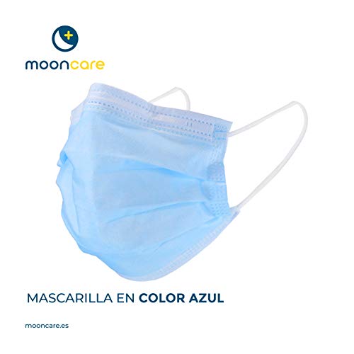 Mooncare Mascarilla Quirúrgica, [50 Uds/Caja], Mascarillas Desechables De 3 Capas [No Reutilizable], Mascarilla Certificada/Homologada, Eficacia de Filtración >99%, No Contiene Grafeno (Azul)