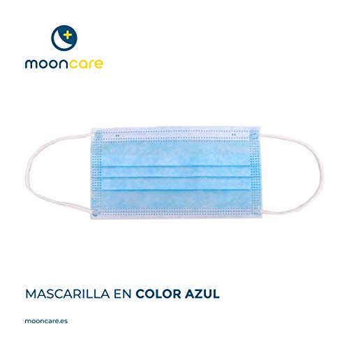 Mooncare Mascarilla Quirúrgica, [50 Uds/Caja], Mascarillas Desechables De 3 Capas [No Reutilizable], Mascarilla Certificada/Homologada, Eficacia de Filtración >99%, No Contiene Grafeno (Azul)