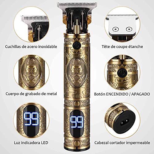 MOULEI Máquina de Cortar Pelo Profesional,Cortapelos inalámbrico Hombre Cortador de Pelo Recargable con Hoja T,Recortadora de Barba de Espacio Cero con 3 Peines-guía para Uso de Hogar y Peluquería …
