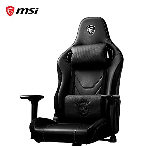 MSI MAG CH130X - Silla gaming negra, con cuero de fibra de carbono, estructura de acero de carbono, reposabrazos 2D ajustables, espuma integrada, almohadilla ergonómica para la cabeza