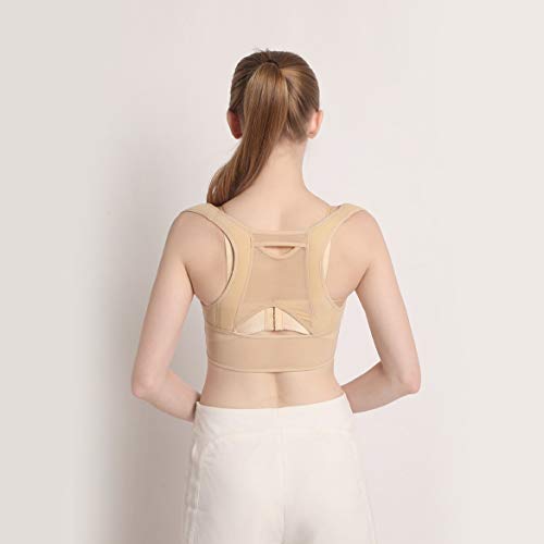 Mujeres Respirables Volver Corrección de la Postura Corsé Ortopédico Parte Superior del Hombro Espina Dorsal Postura Corrector Soporte Lumbar (Blanco Beige)