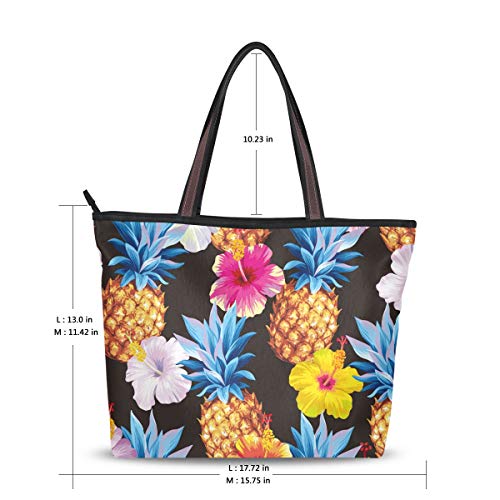 NaiiaN para Mujeres Niñas Señoras Estudiante Monedero Bolsas de compras Bolsos Correa de peso ligero Arte Fruta Piña dorada Patrones sin fisuras Bolsas de hombro Bolsa de asas
