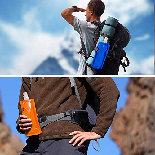 NALCY Botella de Agua Plegable, 6PCS Botella de Agua Plegable, Botella de Agua Potable Reutilizable de 480ml con Mosquetón de Aluminio para Senderismo, Ciclismo, Camping