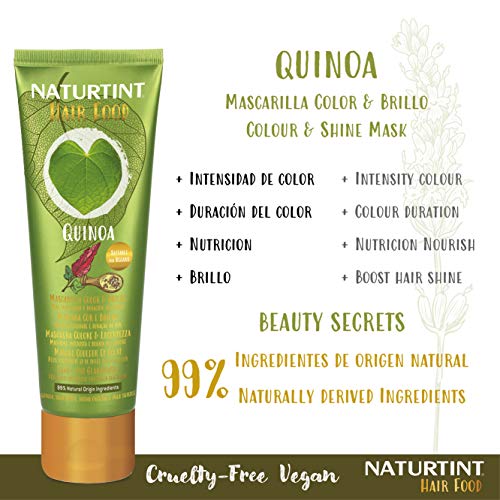 Naturtint Hair Food Quinoa Mask | Mascarilla Capilar Superalimento Quinoa | Color y Brillo | Más Intensidad y Duración del Color | Especial Cabellos Teñidos | 99% de Ingredientes Naturales. 150ml