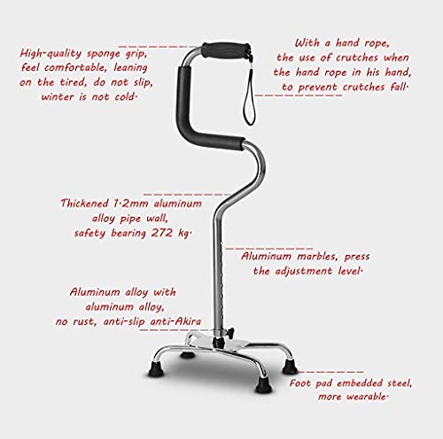 N\C Muletas para Adultos Hombre Anciano Muletas Bastones telescópicos Antideslizantes Muletas auxiliares Altas de Cuatro pies Ayudas para Caminar para Ancianos discapacitados (Color: Plata) LKWK