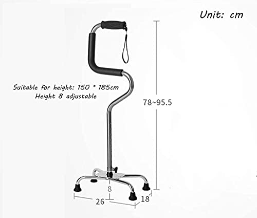 N\C Muletas para Adultos Hombre Anciano Muletas Bastones telescópicos Antideslizantes Muletas auxiliares Altas de Cuatro pies Ayudas para Caminar para Ancianos discapacitados (Color: Plata) LKWK