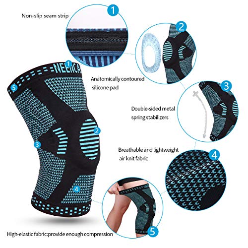 NEENCA Rodilleras, rodilleras de compresión con almohadilla de gel de rótula y estabilizadores laterales de resorte, protector de rodilla de grado médico para correr, desgarro de menisco, artritis