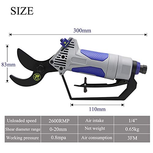 NEWTRY Tijera de Poda Neumática Podadera de Aire de Capacidad de Corte: φ0-φ20mm de Cuchilla de Acero de Tungsteno con Control Deslizante de Protección de Seguridad