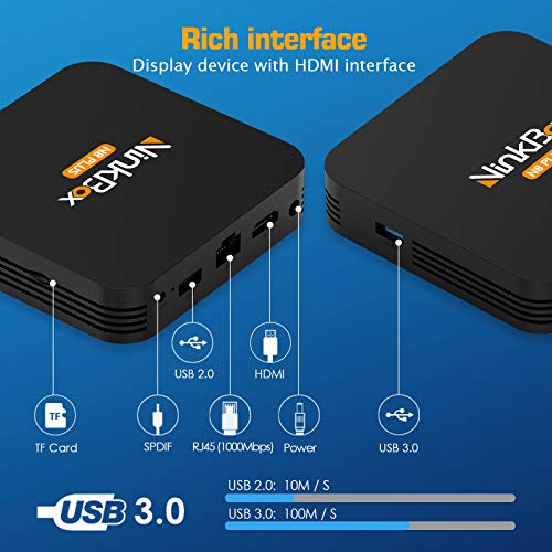 NinkBox Android TV Box 9.0, 【4G+64G】 N8 Plus TV Box Android, Bluetooth 4.0, TV Box de Amlogic S905X3 Quad-Core 64bit Cortex-A55, LAN 100M Wi-Fi 2.4G/5G, 3D Ultra HD 8K Smart TV Box