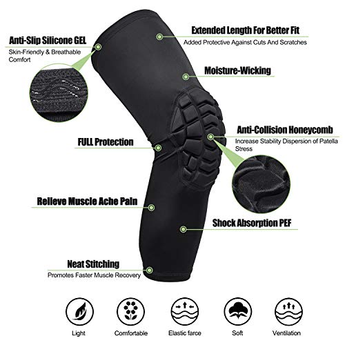 NONMON Rodillera Deportiva Extensible Compresión Baloncesto,Almohadilla 9mm Grosor,Mangas de Pierna Soporte Antideslizante para Hombre Mujere,Protección para Voleibol Rugby Correr Fútbol,1 Par