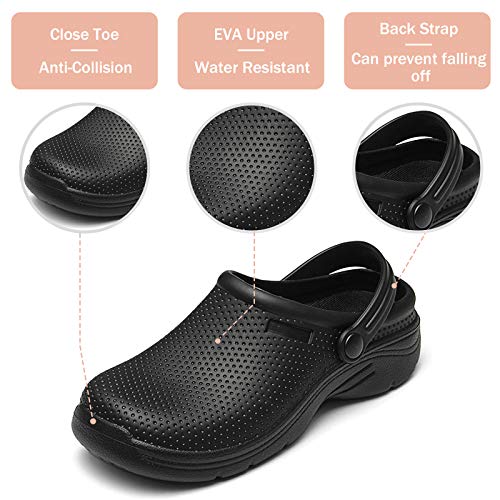 NUHEEL Zuecos para Mujer Zapatillas Ahuecadas Mocasines Nuse Enfermería Impermeable Mula Confort Sandalias Cuña Resbalón Playa Verano Antideslizante Caminar Zapatos Planos Informales Negro 42 EU