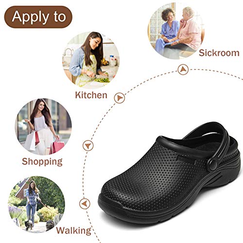 NUHEEL Zuecos para Mujer Zapatillas Ahuecadas Mocasines Nuse Enfermería Impermeable Mula Confort Sandalias Cuña Resbalón Playa Verano Antideslizante Caminar Zapatos Planos Informales Negro 42 EU