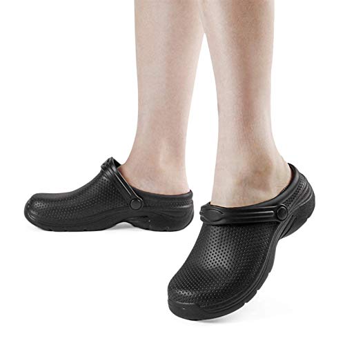 NUHEEL Zuecos para Mujer Zapatillas Ahuecadas Mocasines Nuse Enfermería Impermeable Mula Confort Sandalias Cuña Resbalón Playa Verano Antideslizante Caminar Zapatos Planos Informales Negro 42 EU
