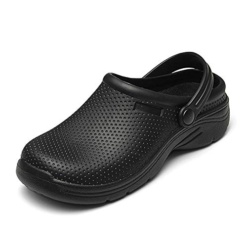 NUHEEL Zuecos para Mujer Zapatillas Ahuecadas Mocasines Nuse Enfermería Impermeable Mula Confort Sandalias Cuña Resbalón Playa Verano Antideslizante Caminar Zapatos Planos Informales Negro 42 EU